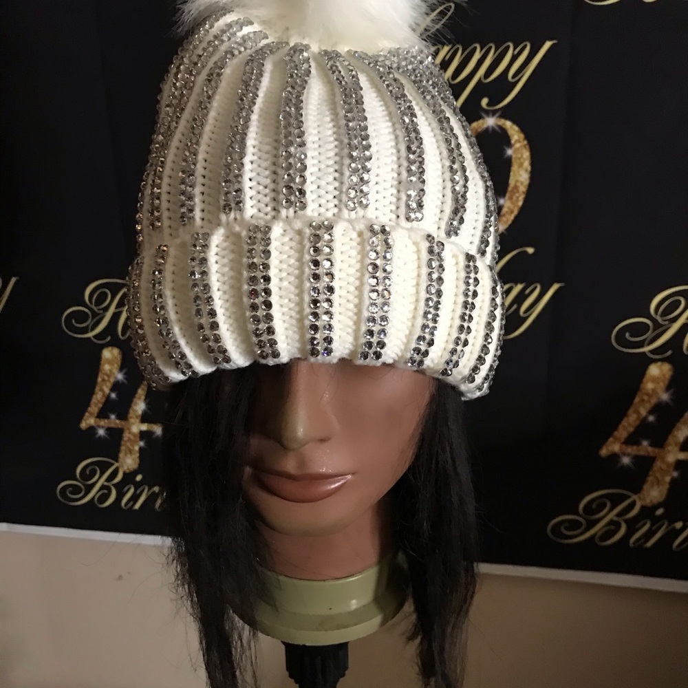 Fur Pompon Hats  Women Hat Bright Diamond Winter - Picture 3 of 4